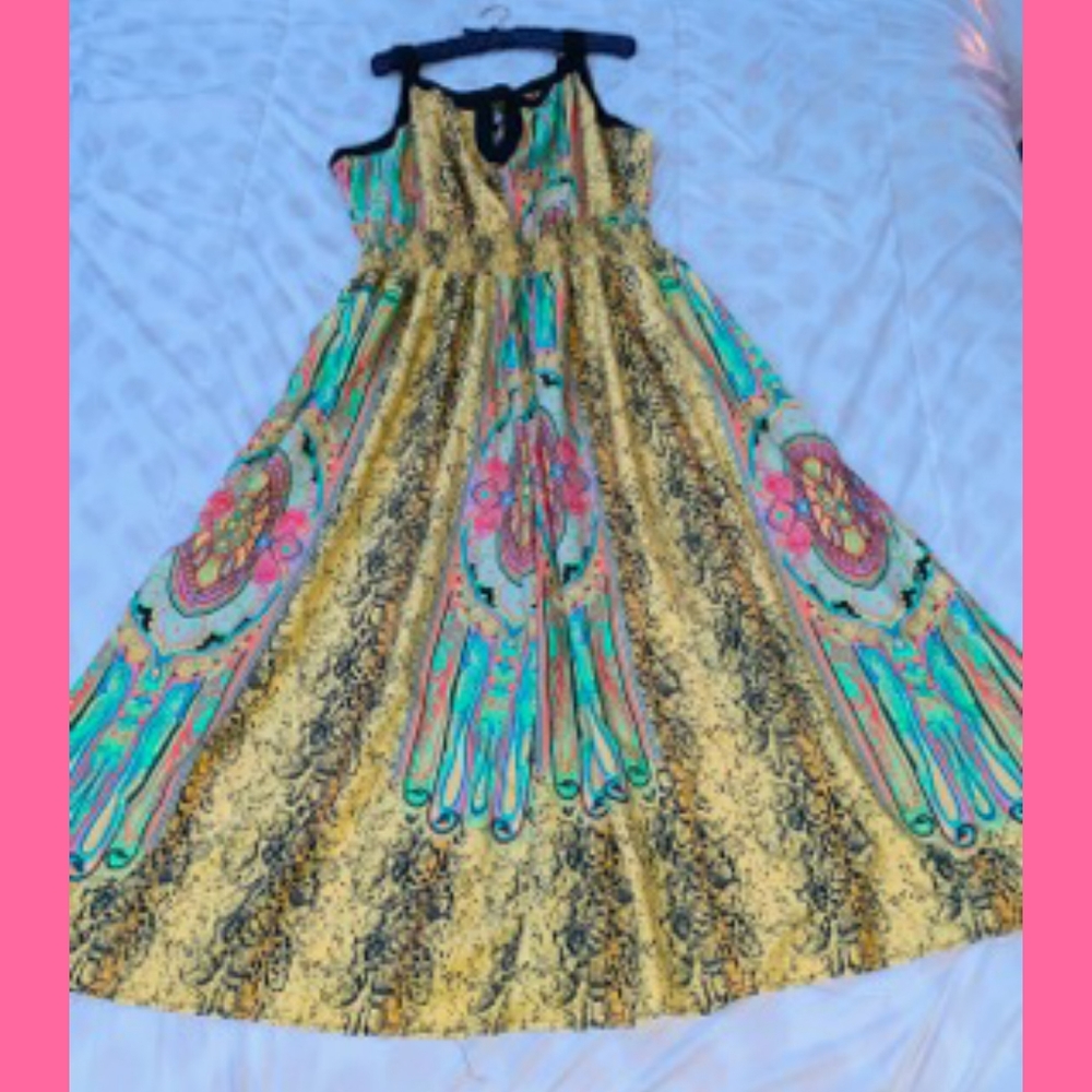 Boho Floral Print Maxi Dress in Yellow and Teal